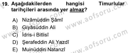 Tarih Metodu Dersi 2019 - 2020 Yılı (Final) Dönem Sonu Sınav Soruları 19. Soru