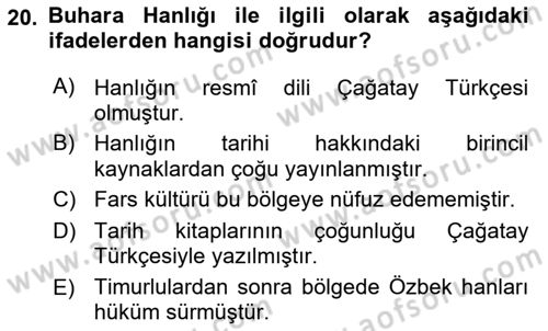 Tarih Metodu Dersi 2019 - 2020 Yılı (Final) Dönem Sonu Sınav Soruları 20. Soru