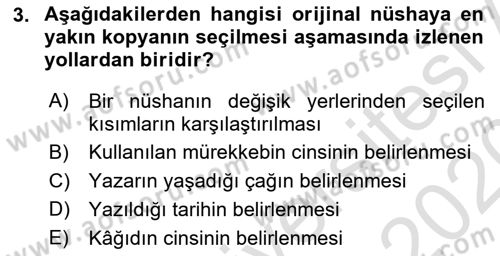 Tarih Metodu Dersi 2019 - 2020 Yılı (Final) Dönem Sonu Sınav Soruları 3. Soru