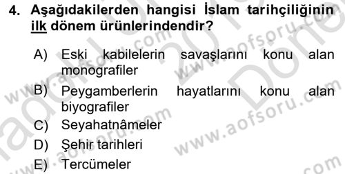 Tarih Metodu Dersi 2019 - 2020 Yılı (Final) Dönem Sonu Sınav Soruları 4. Soru