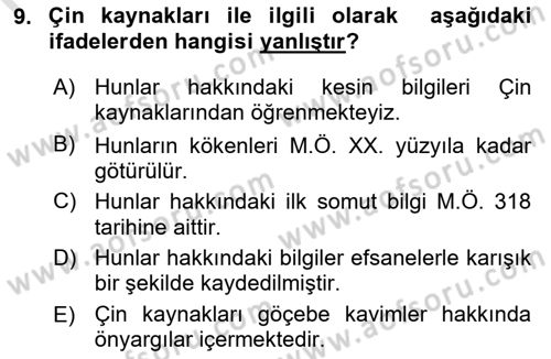 Tarih Metodu Dersi 2019 - 2020 Yılı (Final) Dönem Sonu Sınav Soruları 9. Soru