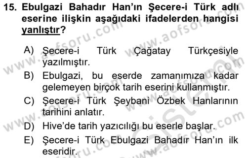 Tarih Metodu Dersi 2020 - 2021 Yılı Yaz Okulu Sınav Soruları 15. Soru