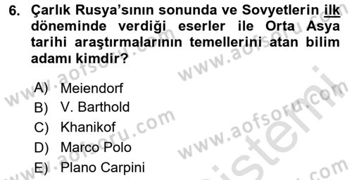 Tarih Metodu Dersi 2020 - 2021 Yılı Yaz Okulu Sınav Soruları 6. Soru