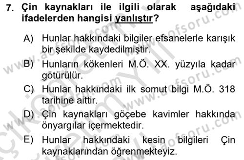 Tarih Metodu Dersi 2020 - 2021 Yılı Yaz Okulu Sınavı 7. Soru