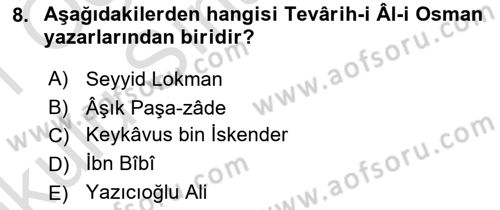 Tarih Metodu Dersi 2020 - 2021 Yılı Yaz Okulu Sınav Soruları 8. Soru