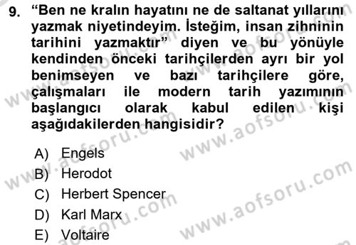 Tarih Metodu Dersi 2020 - 2021 Yılı Yaz Okulu Sınavı 9. Soru