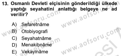 Tarih Metodu Dersi 2021 - 2022 Yılı (Vize) Ara Sınav Soruları 13. Soru