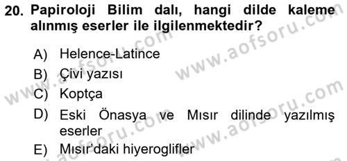 Tarih Metodu Dersi 2021 - 2022 Yılı (Vize) Ara Sınav Soruları 20. Soru
