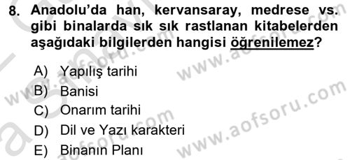 Tarih Metodu Dersi 2021 - 2022 Yılı (Vize) Ara Sınav Soruları 8. Soru