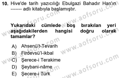 Tarih Metodu Dersi 2021 - 2022 Yılı (Final) Dönem Sonu Sınav Soruları 10. Soru