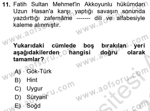 Tarih Metodu Dersi 2021 - 2022 Yılı (Final) Dönem Sonu Sınav Soruları 11. Soru