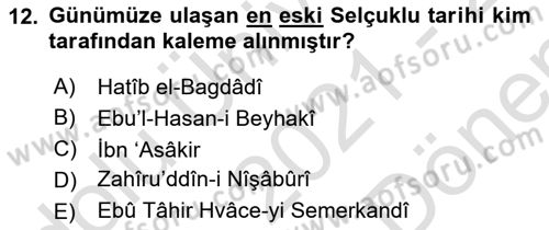 Tarih Metodu Dersi 2021 - 2022 Yılı (Final) Dönem Sonu Sınav Soruları 12. Soru