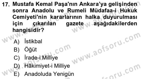 Tarih Metodu Dersi 2021 - 2022 Yılı (Final) Dönem Sonu Sınavı 17. Soru