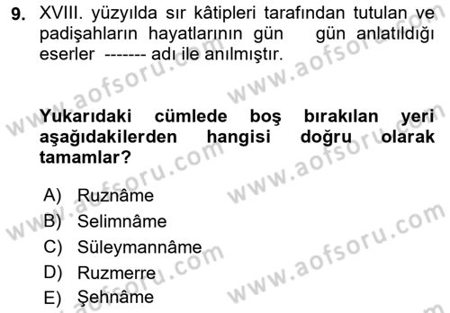 Tarih Metodu Dersi 2021 - 2022 Yılı (Final) Dönem Sonu Sınav Soruları 9. Soru
