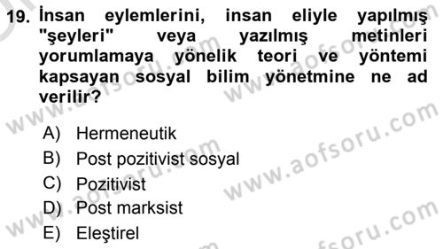 Tarih Metodu Dersi 2021 - 2022 Yılı Yaz Okulu Sınavı 19. Soru