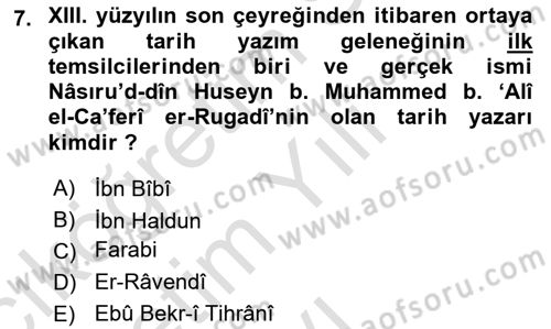 Tarih Metodu Dersi 2021 - 2022 Yılı Yaz Okulu Sınavı 7. Soru