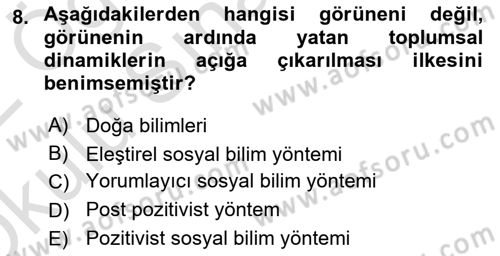 Tarih Metodu Dersi 2021 - 2022 Yılı Yaz Okulu Sınavı 8. Soru