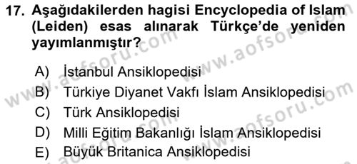 Tarih Metodu Dersi 2022 - 2023 Yılı (Vize) Ara Sınav Soruları 17. Soru
