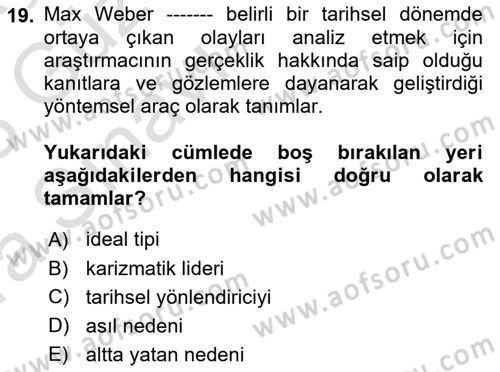 Tarih Metodu Dersi 2022 - 2023 Yılı (Vize) Ara Sınav Soruları 19. Soru