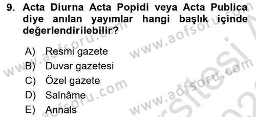 Tarih Metodu Dersi 2022 - 2023 Yılı (Vize) Ara Sınav Soruları 9. Soru