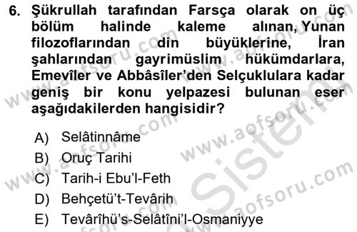 Tarih Metodu Dersi 2022 - 2023 Yılı (Final) Dönem Sonu Sınav Soruları 6. Soru