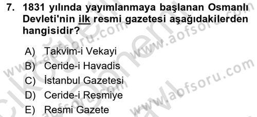 Tarih Metodu Dersi 2022 - 2023 Yılı (Final) Dönem Sonu Sınav Soruları 7. Soru