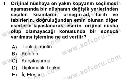 Tarih Metodu Dersi 2023 - 2024 Yılı (Vize) Ara Sınav Soruları 1. Soru