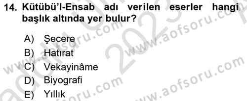 Tarih Metodu Dersi 2023 - 2024 Yılı (Vize) Ara Sınav Soruları 14. Soru