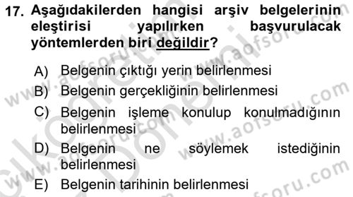 Tarih Metodu Dersi 2023 - 2024 Yılı (Vize) Ara Sınav Soruları 17. Soru