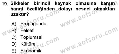 Tarih Metodu Dersi 2023 - 2024 Yılı (Vize) Ara Sınavı 19. Soru