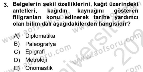 Tarih Metodu Dersi 2023 - 2024 Yılı (Vize) Ara Sınav Soruları 3. Soru