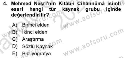 Tarih Metodu Dersi 2023 - 2024 Yılı (Vize) Ara Sınav Soruları 4. Soru