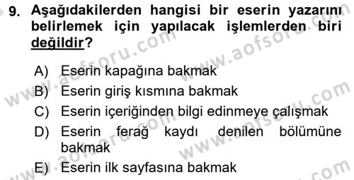 Tarih Metodu Dersi 2023 - 2024 Yılı (Vize) Ara Sınav Soruları 9. Soru