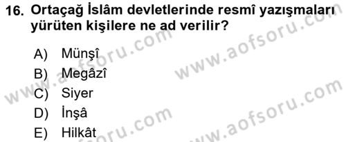 Tarih Metodu Dersi 2023 - 2024 Yılı (Final) Dönem Sonu Sınav Soruları 16. Soru