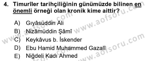 Tarih Metodu Dersi 2023 - 2024 Yılı (Final) Dönem Sonu Sınav Soruları 4. Soru