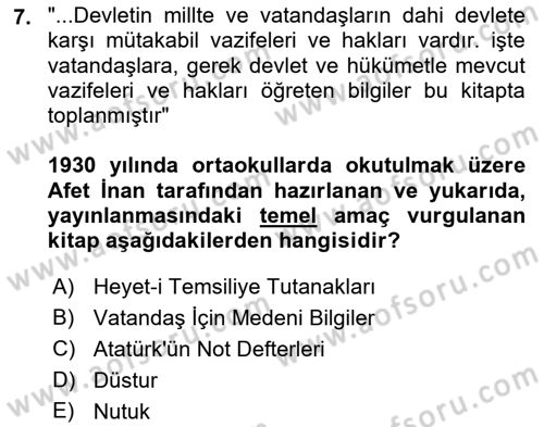Tarih Metodu Dersi 2023 - 2024 Yılı (Final) Dönem Sonu Sınav Soruları 7. Soru