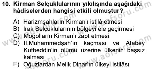 Büyük Selçuklu Tarihi Dersi 2012 - 2013 Yılı (Final) Dönem Sonu Sınav Soruları 10. Soru