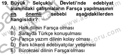 Büyük Selçuklu Tarihi Dersi 2012 - 2013 Yılı (Final) Dönem Sonu Sınav Soruları 19. Soru