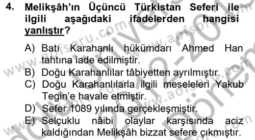 Büyük Selçuklu Tarihi Dersi 2012 - 2013 Yılı (Final) Dönem Sonu Sınav Soruları 4. Soru