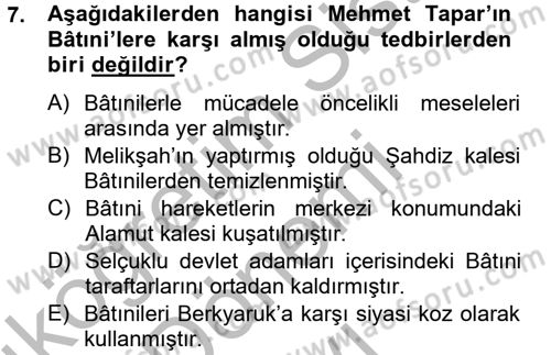 Büyük Selçuklu Tarihi Dersi 2012 - 2013 Yılı (Final) Dönem Sonu Sınav Soruları 7. Soru