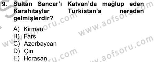 Büyük Selçuklu Tarihi Dersi 2012 - 2013 Yılı (Final) Dönem Sonu Sınav Soruları 9. Soru