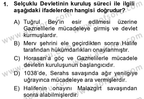 Büyük Selçuklu Tarihi Dersi 2013 - 2014 Yılı (Final) Dönem Sonu Sınav Soruları 1. Soru