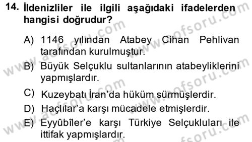 Büyük Selçuklu Tarihi Dersi 2013 - 2014 Yılı (Final) Dönem Sonu Sınav Soruları 14. Soru
