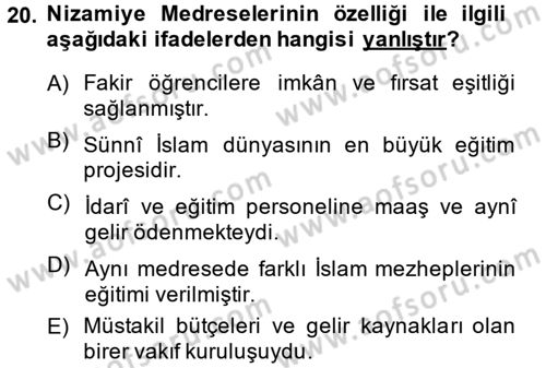 Büyük Selçuklu Tarihi Dersi 2013 - 2014 Yılı (Final) Dönem Sonu Sınav Soruları 20. Soru