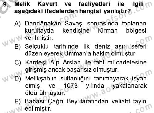 Büyük Selçuklu Tarihi Dersi 2013 - 2014 Yılı (Final) Dönem Sonu Sınav Soruları 9. Soru