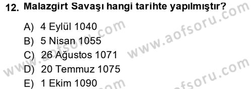 Büyük Selçuklu Tarihi Dersi 2014 - 2015 Yılı (Vize) Ara Sınav Soruları 12. Soru