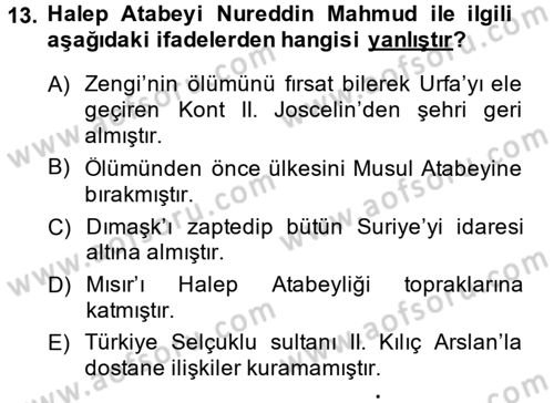 Büyük Selçuklu Tarihi Dersi 2014 - 2015 Yılı (Final) Dönem Sonu Sınav Soruları 13. Soru