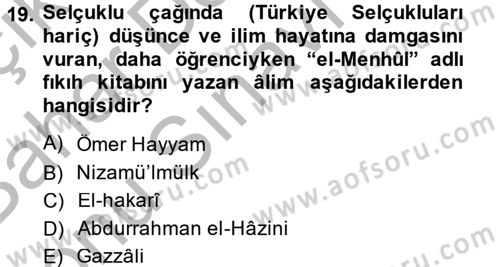 Büyük Selçuklu Tarihi Dersi 2014 - 2015 Yılı (Final) Dönem Sonu Sınav Soruları 19. Soru