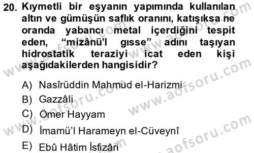 Büyük Selçuklu Tarihi Dersi 2014 - 2015 Yılı (Final) Dönem Sonu Sınav Soruları 20. Soru
