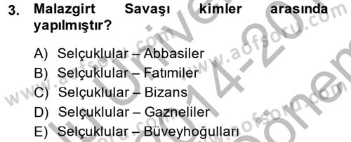 Büyük Selçuklu Tarihi Dersi 2014 - 2015 Yılı (Final) Dönem Sonu Sınav Soruları 3. Soru